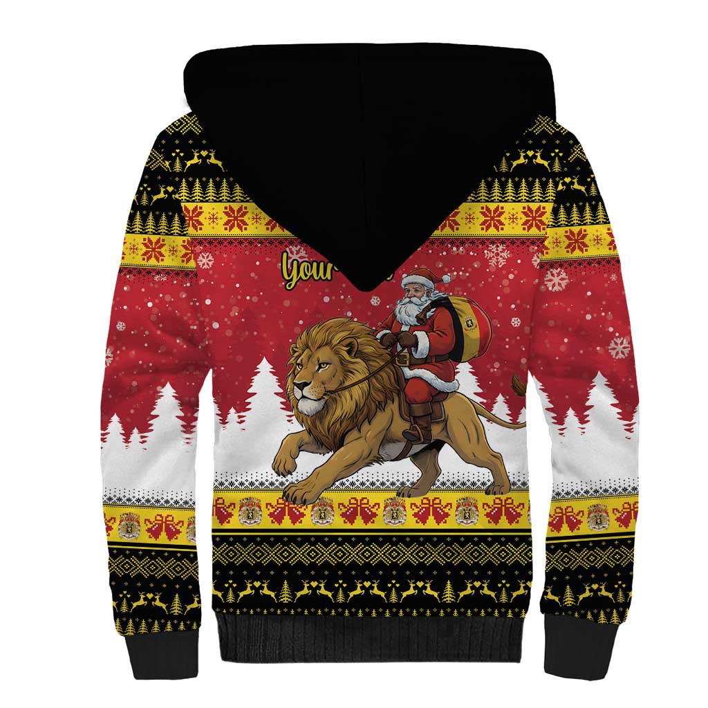 Belgium Christmas Personalized Sherpa Hoodie Santa Riding Lion - Wonder Print Shop