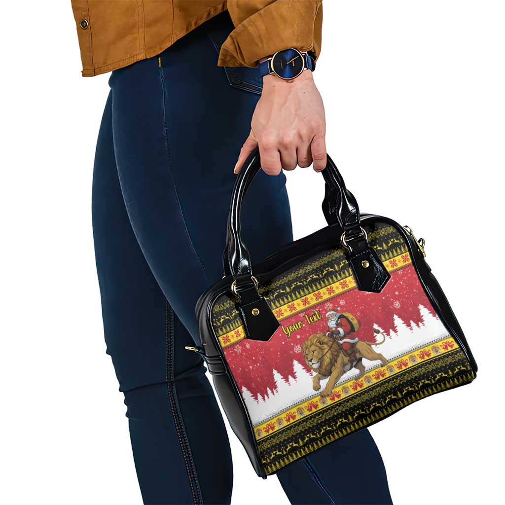 Belgium Christmas Personalized Shoulder Handbag Santa Riding Lion - Wonder Print Shop