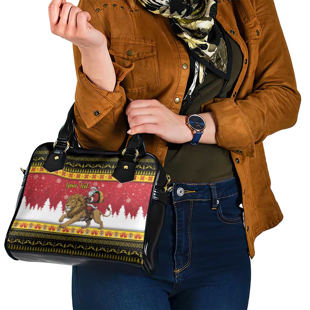 Belgium Christmas Personalized Shoulder Handbag Santa Riding Lion - Wonder Print Shop