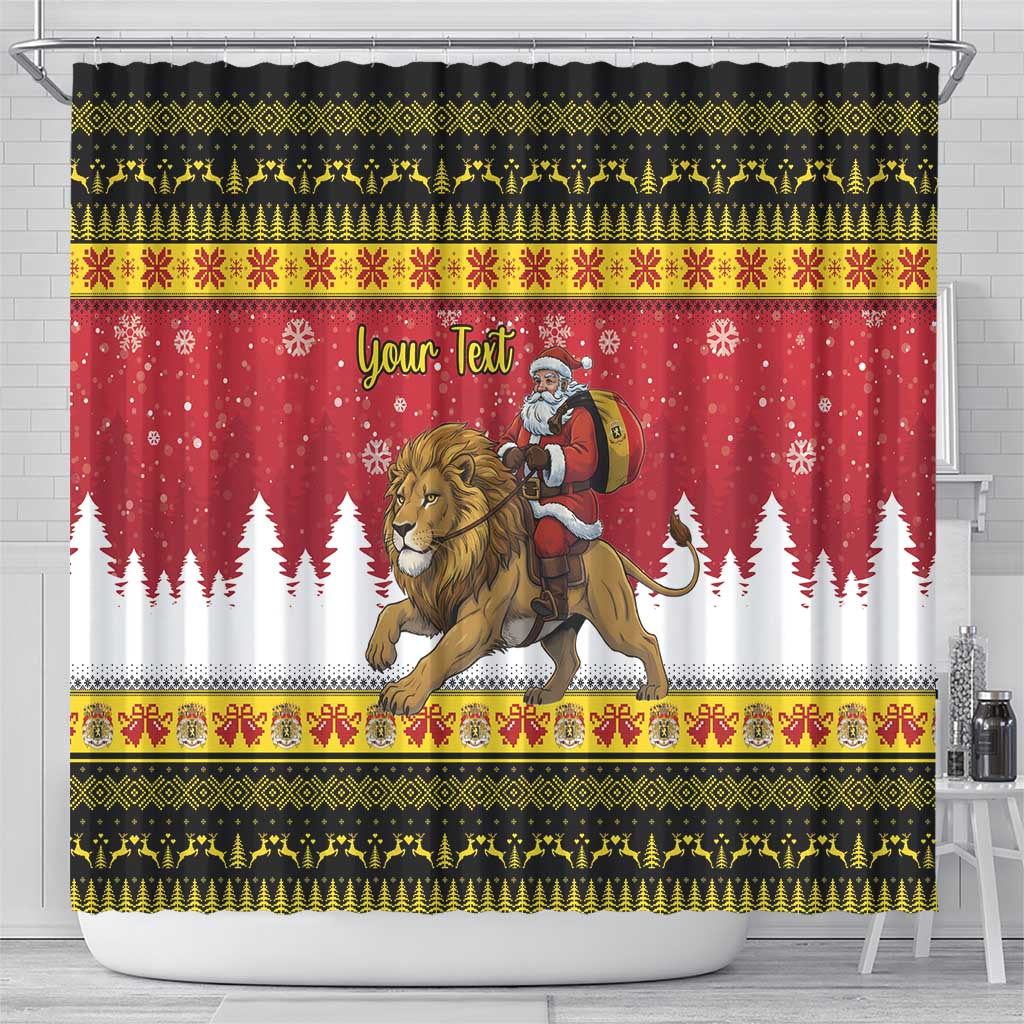 Belgium Christmas Personalized Shower Curtain Santa Riding Lion - Wonder Print Shop