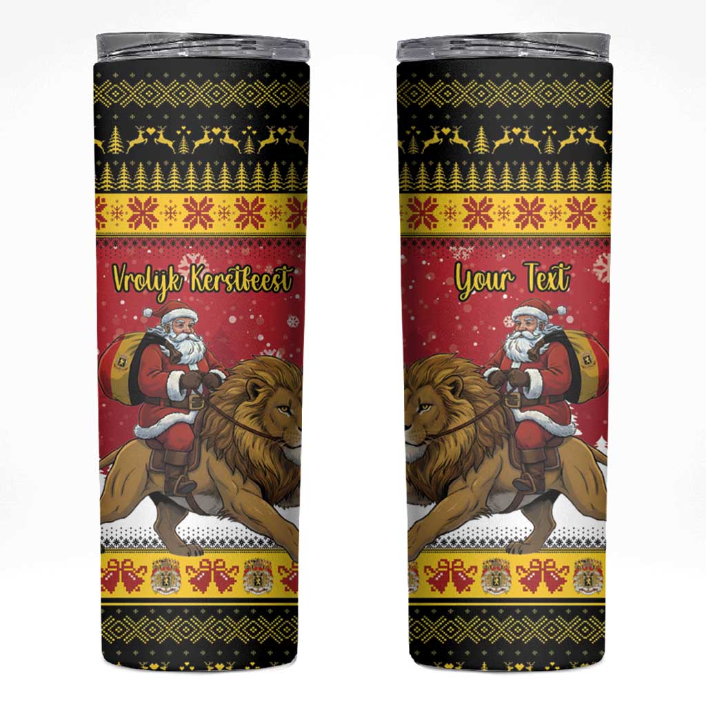 Belgium Christmas Personalized Skinny Tumbler Santa Riding Lion - Wonder Print Shop