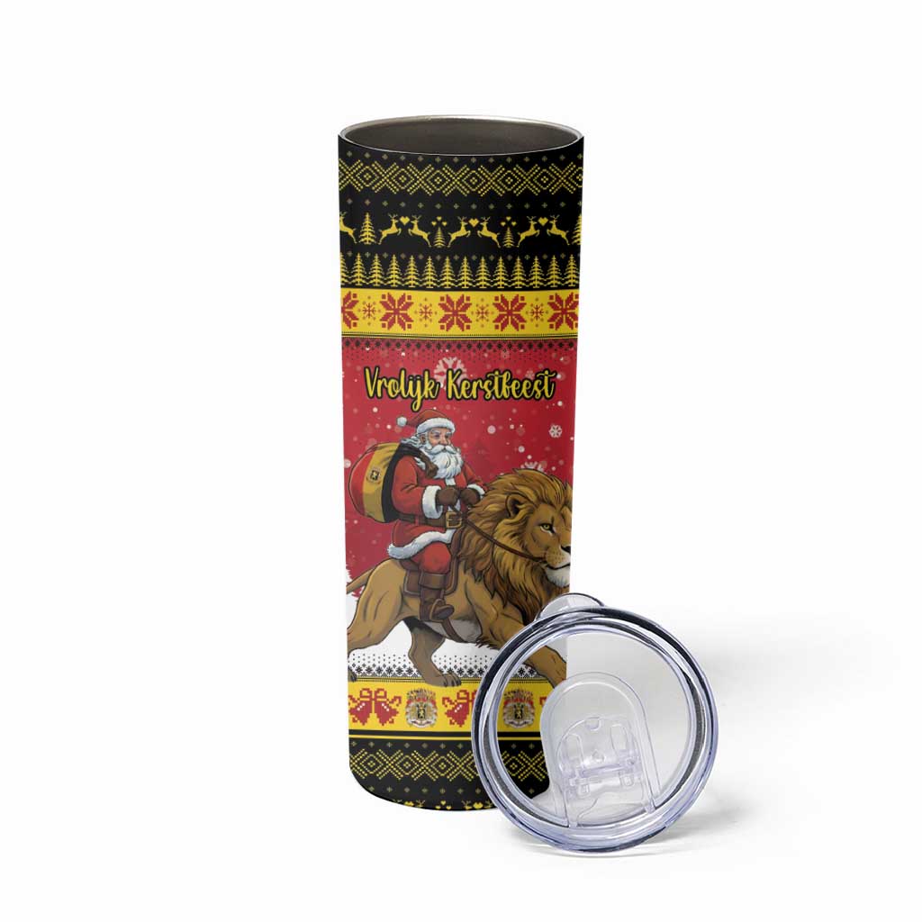Belgium Christmas Personalized Skinny Tumbler Santa Riding Lion - Wonder Print Shop