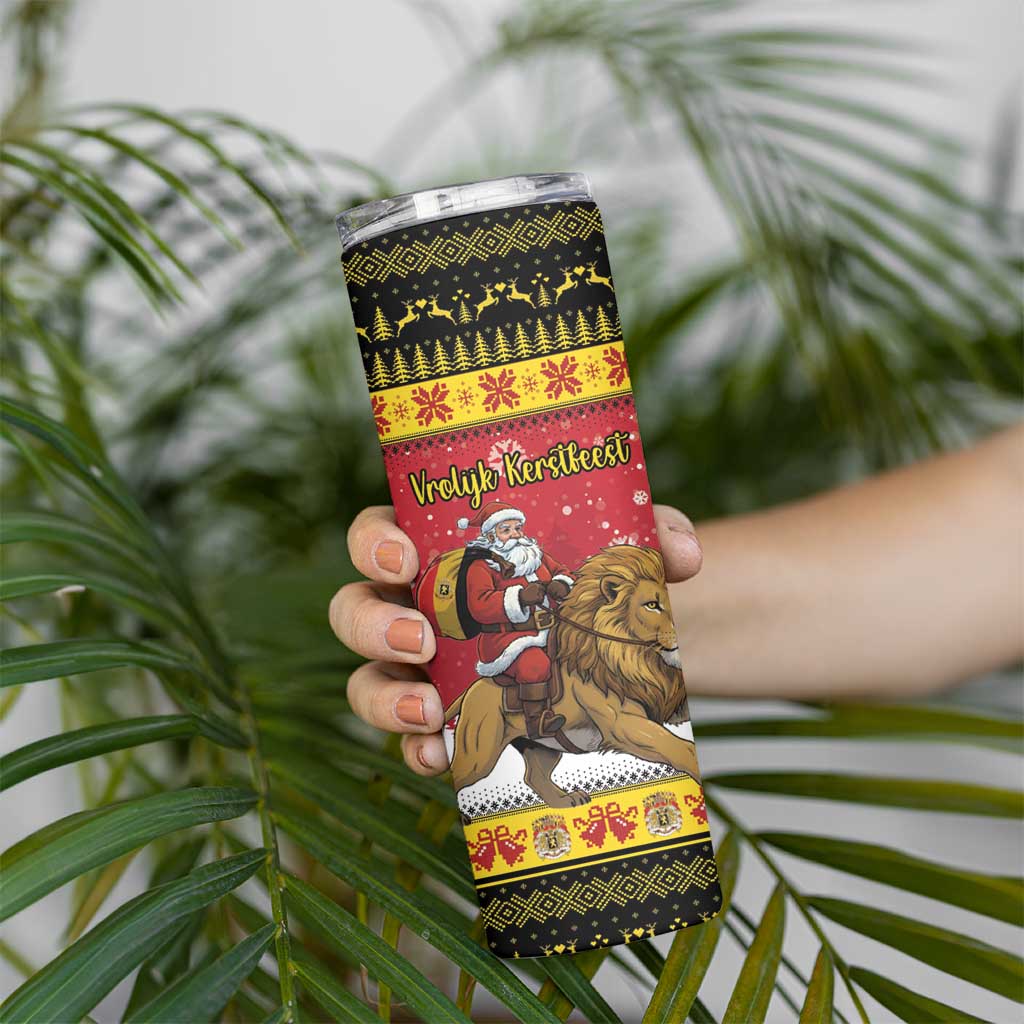 Belgium Christmas Personalized Skinny Tumbler Santa Riding Lion - Wonder Print Shop