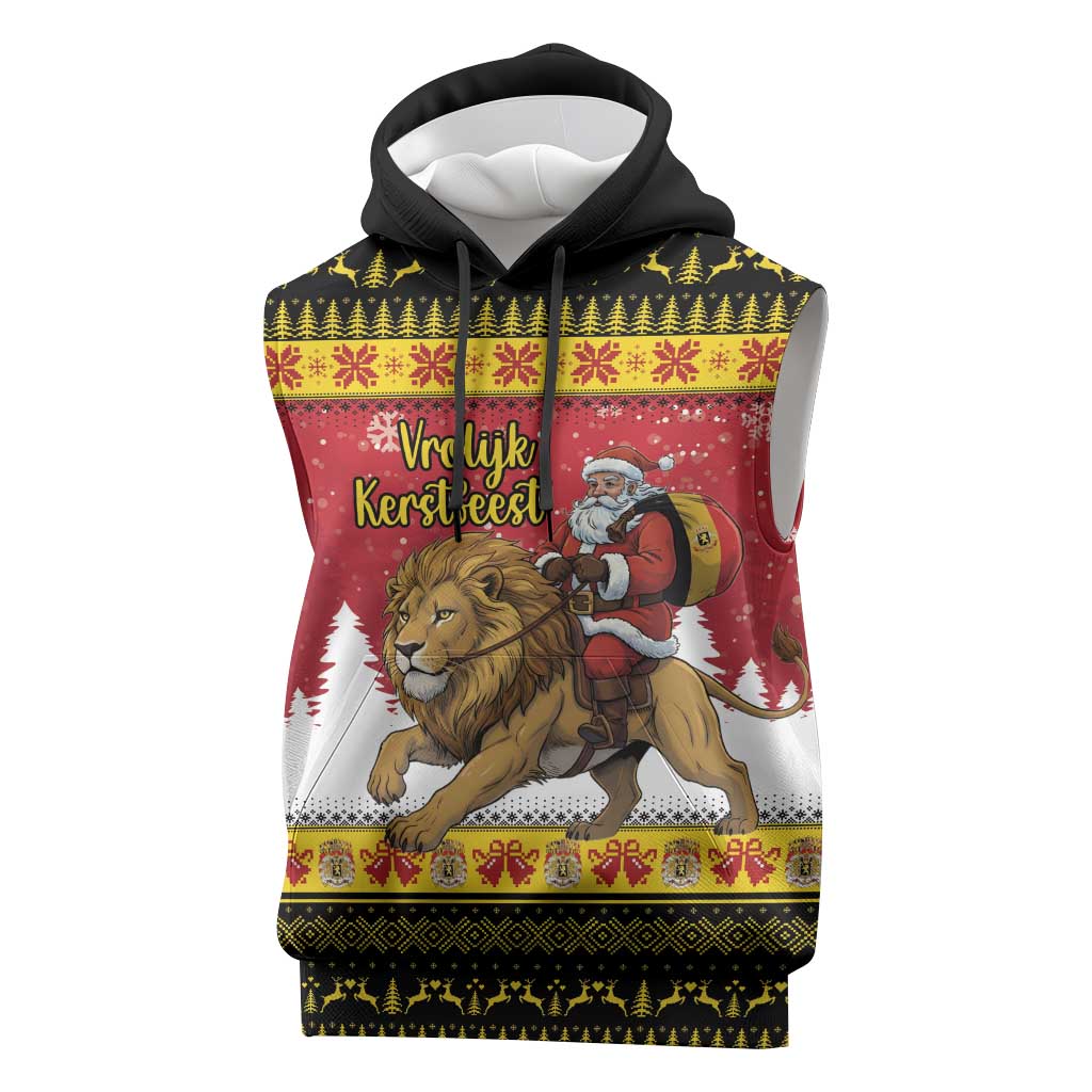 Belgium Christmas Personalized Sleeveless Hoodie Santa Riding Lion - Wonder Print Shop