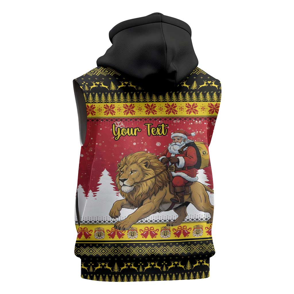 Belgium Christmas Personalized Sleeveless Hoodie Santa Riding Lion - Wonder Print Shop