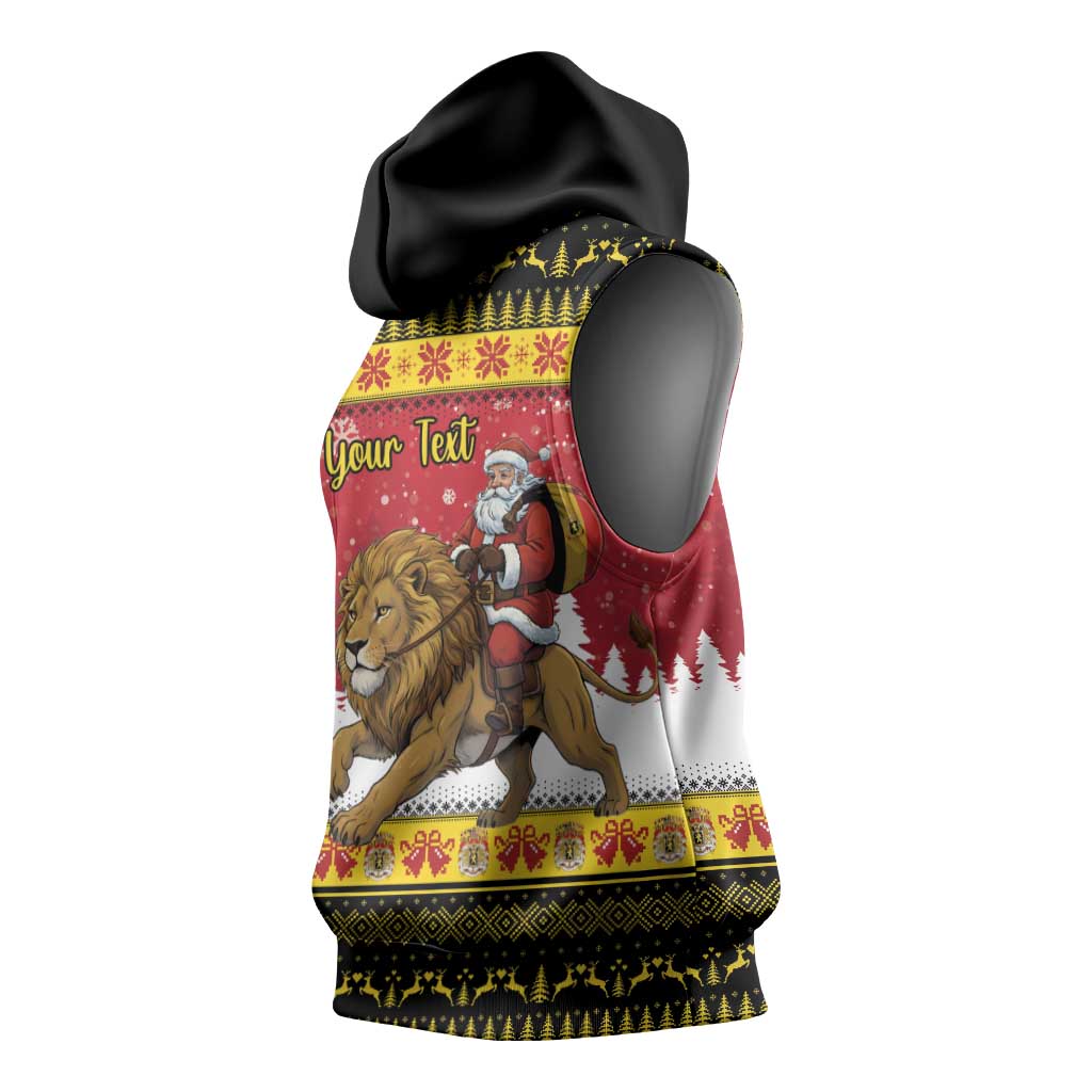 Belgium Christmas Personalized Sleeveless Hoodie Santa Riding Lion - Wonder Print Shop