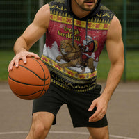 Belgium Christmas Personalized Sleeveless Hoodie Santa Riding Lion - Wonder Print Shop