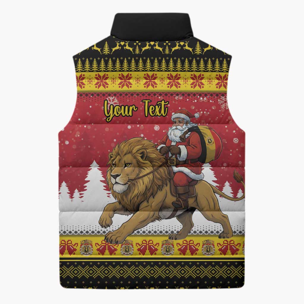 Belgium Christmas Personalized Sleeveless Puffer Jacket Santa Riding Lion - Wonder Print Shop