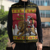 Belgium Christmas Personalized Sleeveless Puffer Jacket Santa Riding Lion - Wonder Print Shop