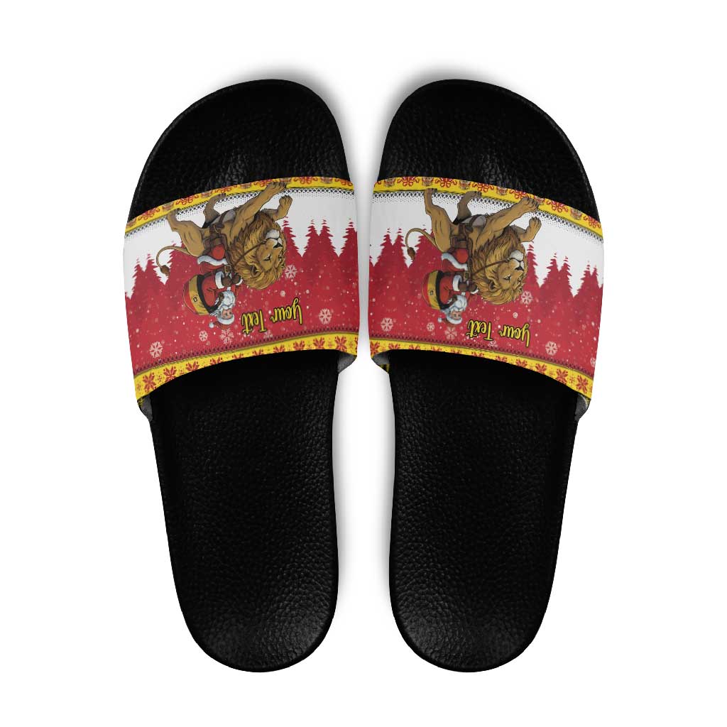 Belgium Christmas Personalized Slide Sandals Santa Riding Lion - Wonder Print Shop