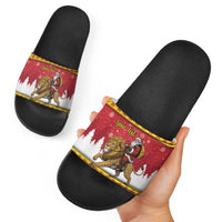 Belgium Christmas Personalized Slide Sandals Santa Riding Lion - Wonder Print Shop