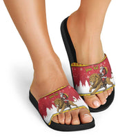Belgium Christmas Personalized Slide Sandals Santa Riding Lion - Wonder Print Shop
