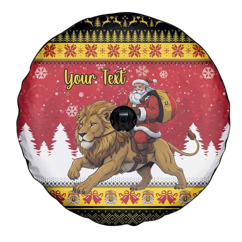 Belgium Christmas Personalized Spare Tire Cover Santa Riding Lion - Wonder Print Shop