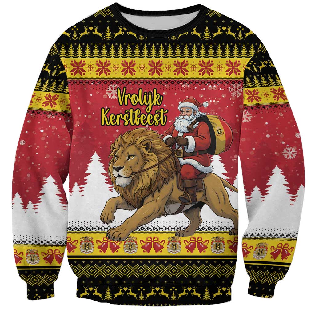 Belgium Christmas Personalized Sweatshirt Santa Riding Lion - Wonder Print Shop