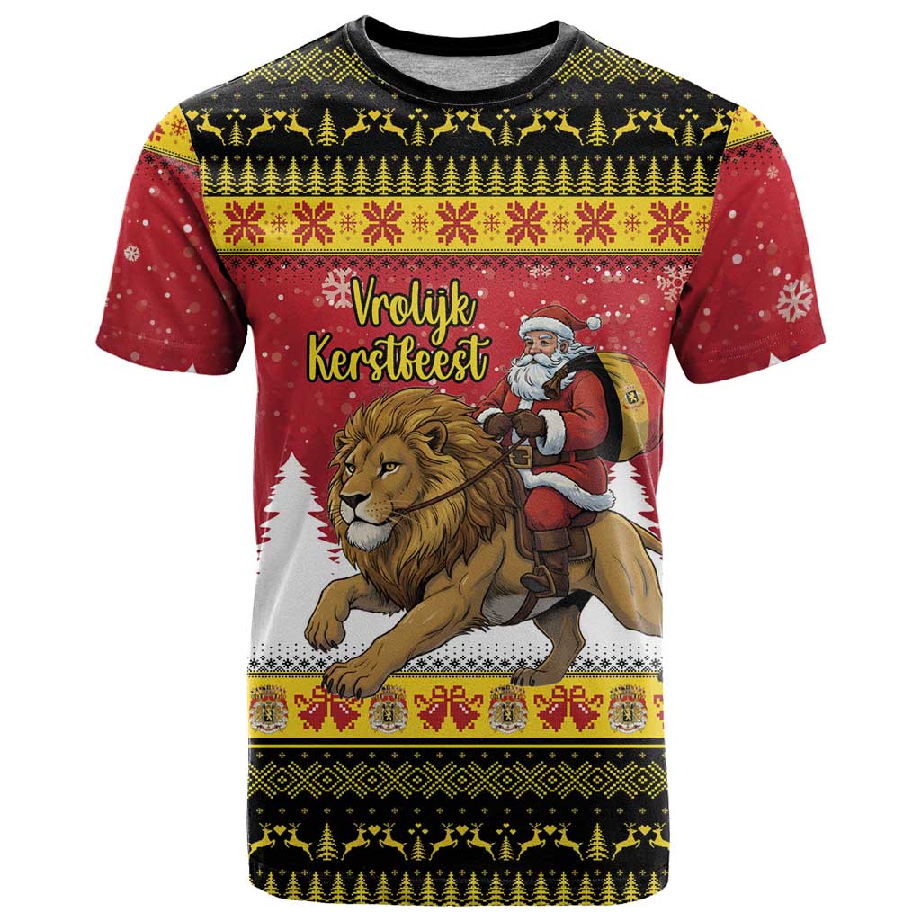 Belgium Christmas Personalized T Shirt Santa Riding Lion - Wonder Print Shop