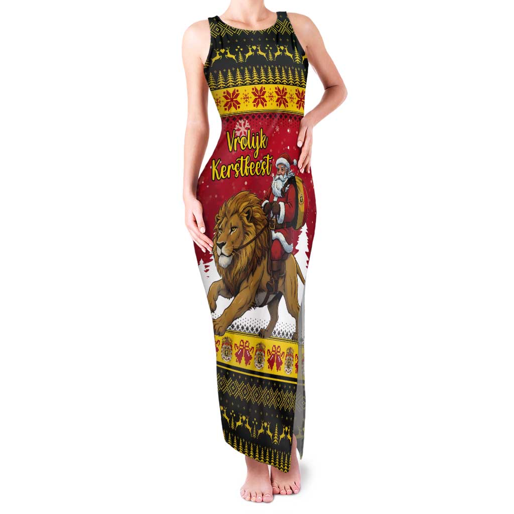 Belgium Christmas Personalized Tank Maxi Dress Santa Riding Lion - Wonder Print Shop