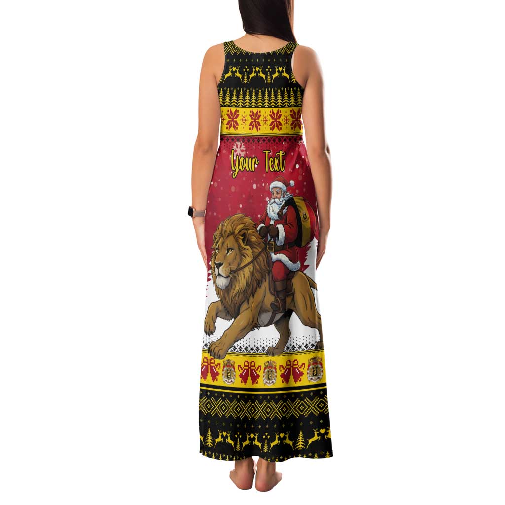 Belgium Christmas Personalized Tank Maxi Dress Santa Riding Lion - Wonder Print Shop