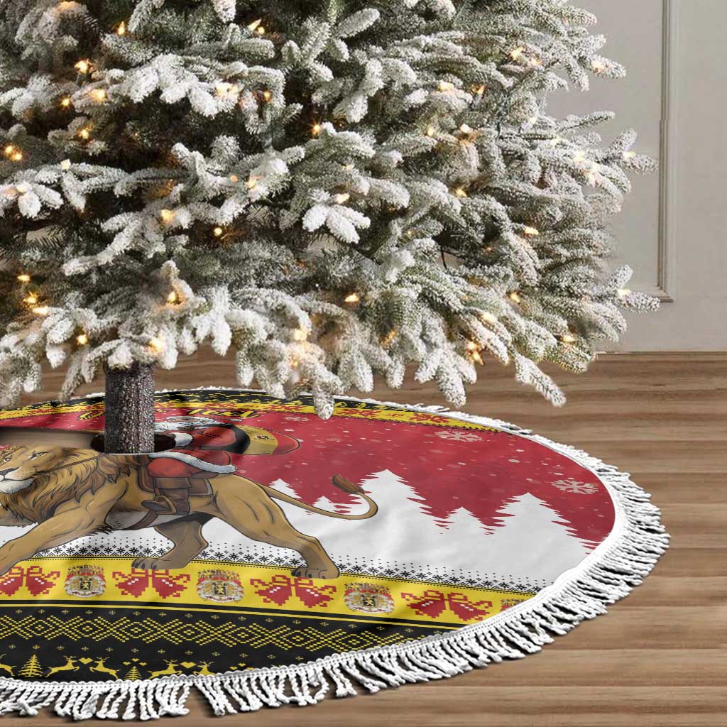 Belgium Christmas Personalized Tree Skirt Santa Riding Lion - Wonder Print Shop