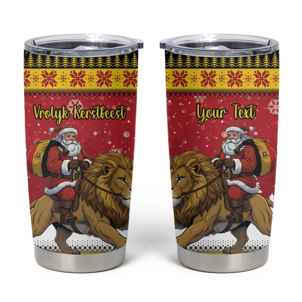 Belgium Christmas Personalized Tumbler Cup Santa Riding Lion - Wonder Print Shop