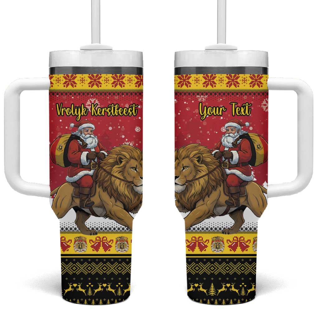Belgium Christmas Personalized Tumbler With Handle Santa Riding Lion - Wonder Print Shop