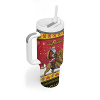 Belgium Christmas Personalized Tumbler With Handle Santa Riding Lion - Wonder Print Shop