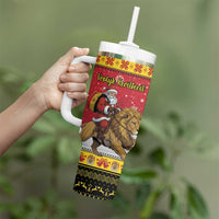 Belgium Christmas Personalized Tumbler With Handle Santa Riding Lion - Wonder Print Shop