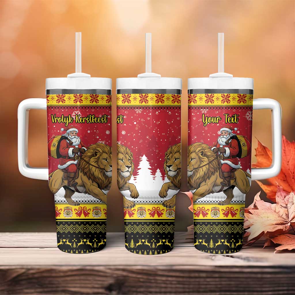 Belgium Christmas Personalized Tumbler With Handle Santa Riding Lion - Wonder Print Shop