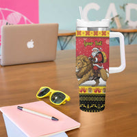Belgium Christmas Personalized Tumbler With Handle Santa Riding Lion - Wonder Print Shop