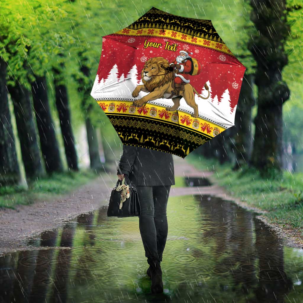 Belgium Christmas Personalized Umbrella Santa Riding Lion - Wonder Print Shop