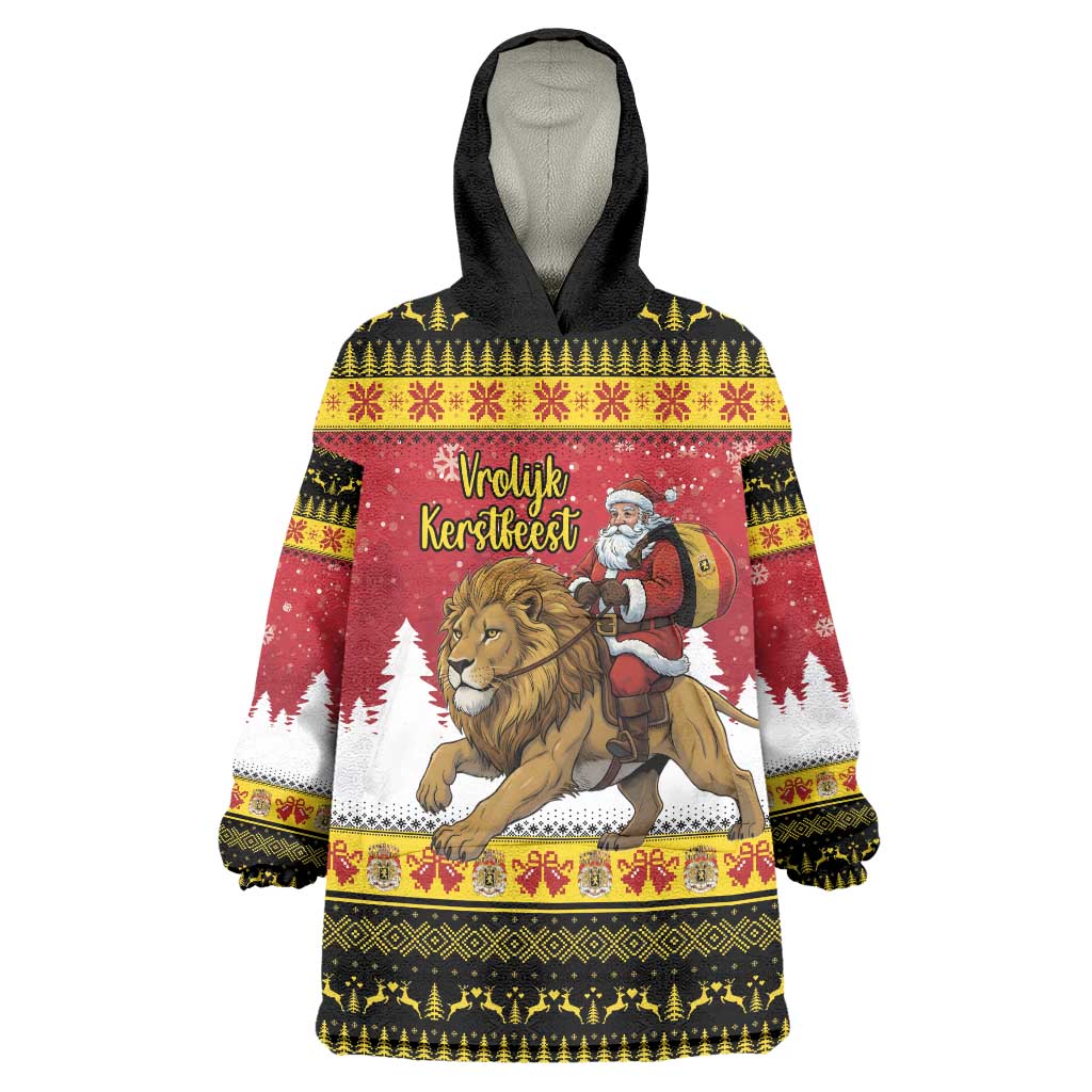 Belgium Christmas Personalized Wearable Blanket Hoodie Santa Riding Lion - Wonder Print Shop