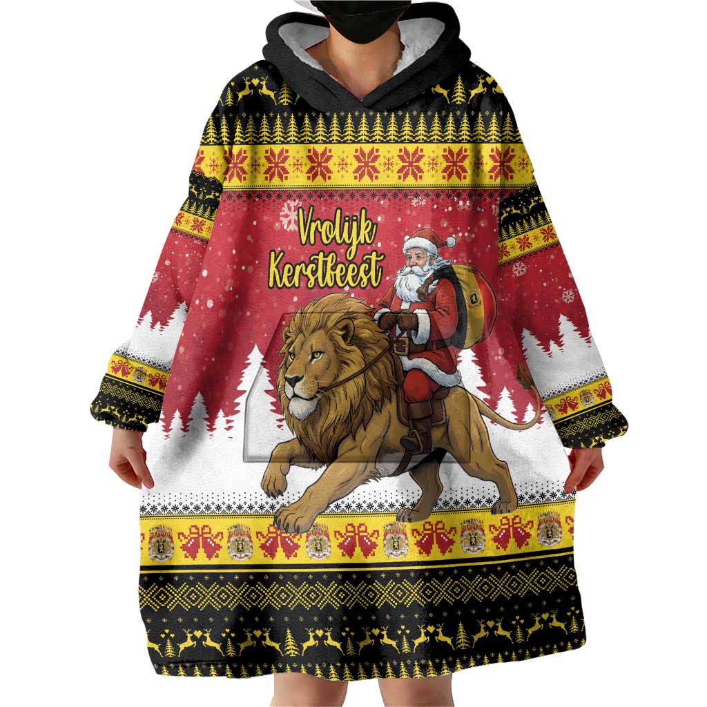 Belgium Christmas Personalized Wearable Blanket Hoodie Santa Riding Lion - Wonder Print Shop