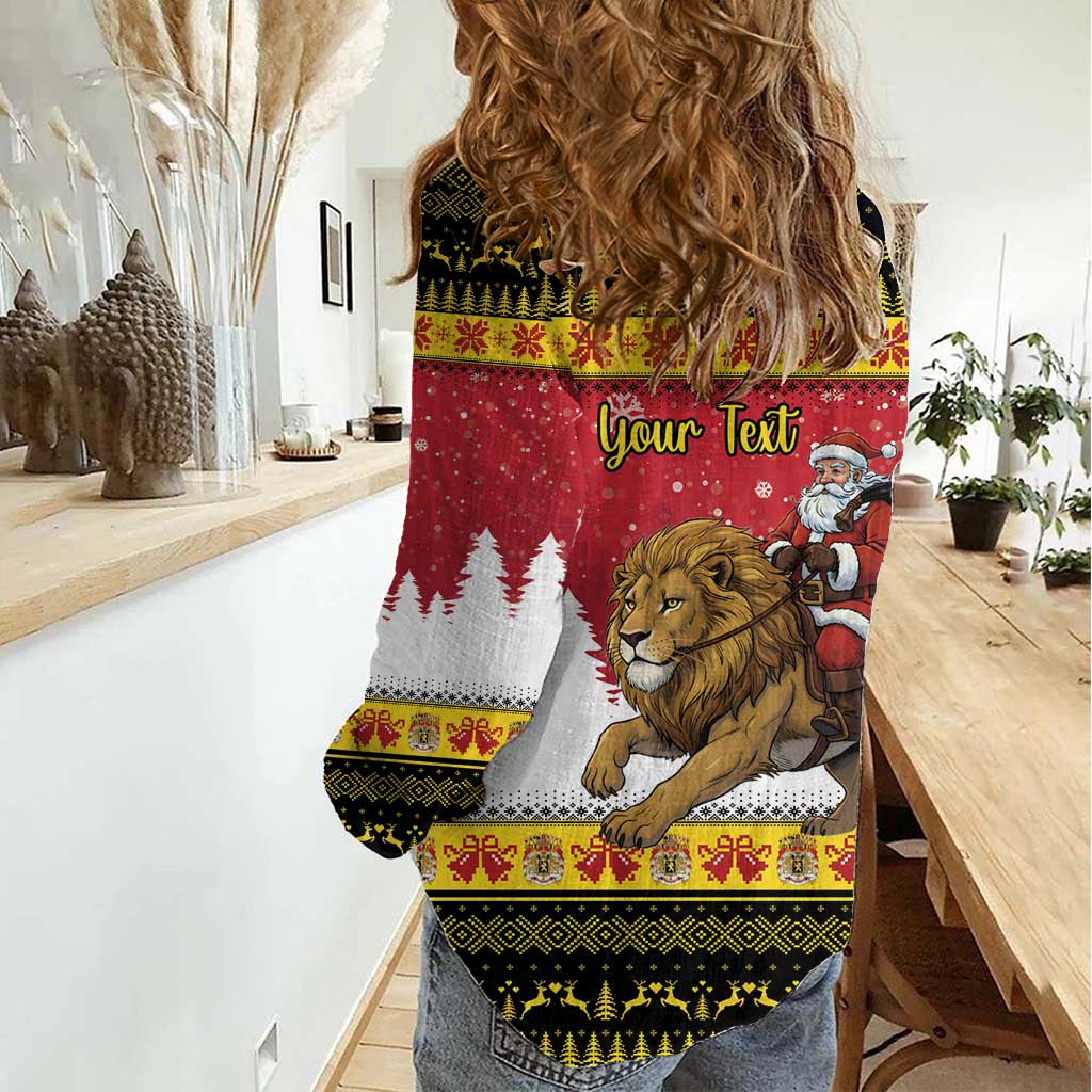 Belgium Christmas Personalized Women Casual Shirt Santa Riding Lion - Wonder Print Shop