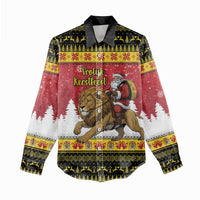 Belgium Christmas Personalized Women Casual Shirt Santa Riding Lion - Wonder Print Shop