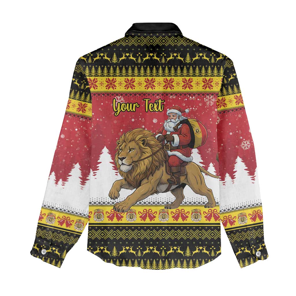 Belgium Christmas Personalized Women Casual Shirt Santa Riding Lion - Wonder Print Shop