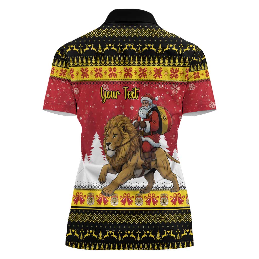 Belgium Christmas Personalized Women Polo Shirt Santa Riding Lion - Wonder Print Shop