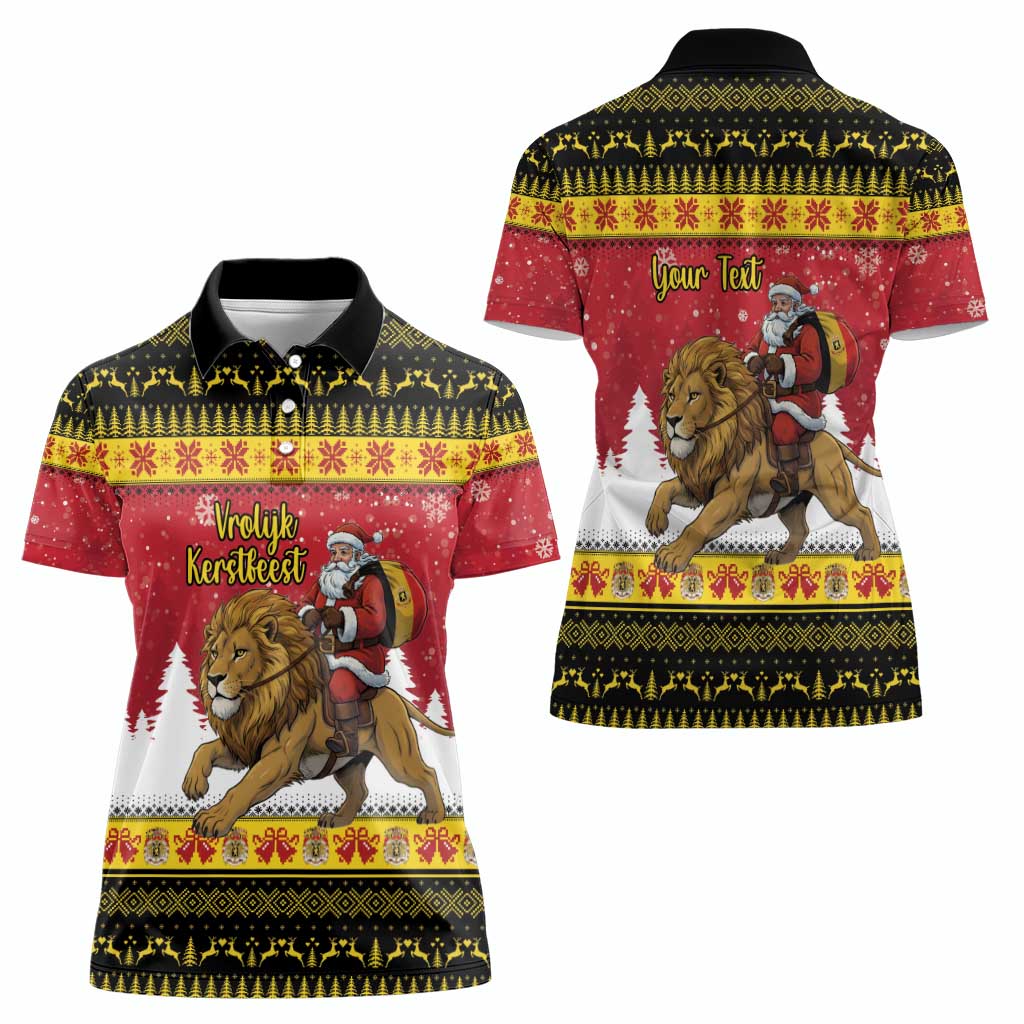 Belgium Christmas Personalized Women Polo Shirt Santa Riding Lion - Wonder Print Shop