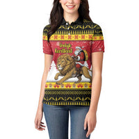 Belgium Christmas Personalized Women Polo Shirt Santa Riding Lion - Wonder Print Shop