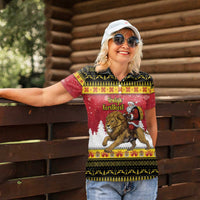 Belgium Christmas Personalized Women Polo Shirt Santa Riding Lion - Wonder Print Shop