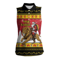 Belgium Christmas Personalized Women Sleeveless Polo Shirt Santa Riding Lion - Wonder Print Shop