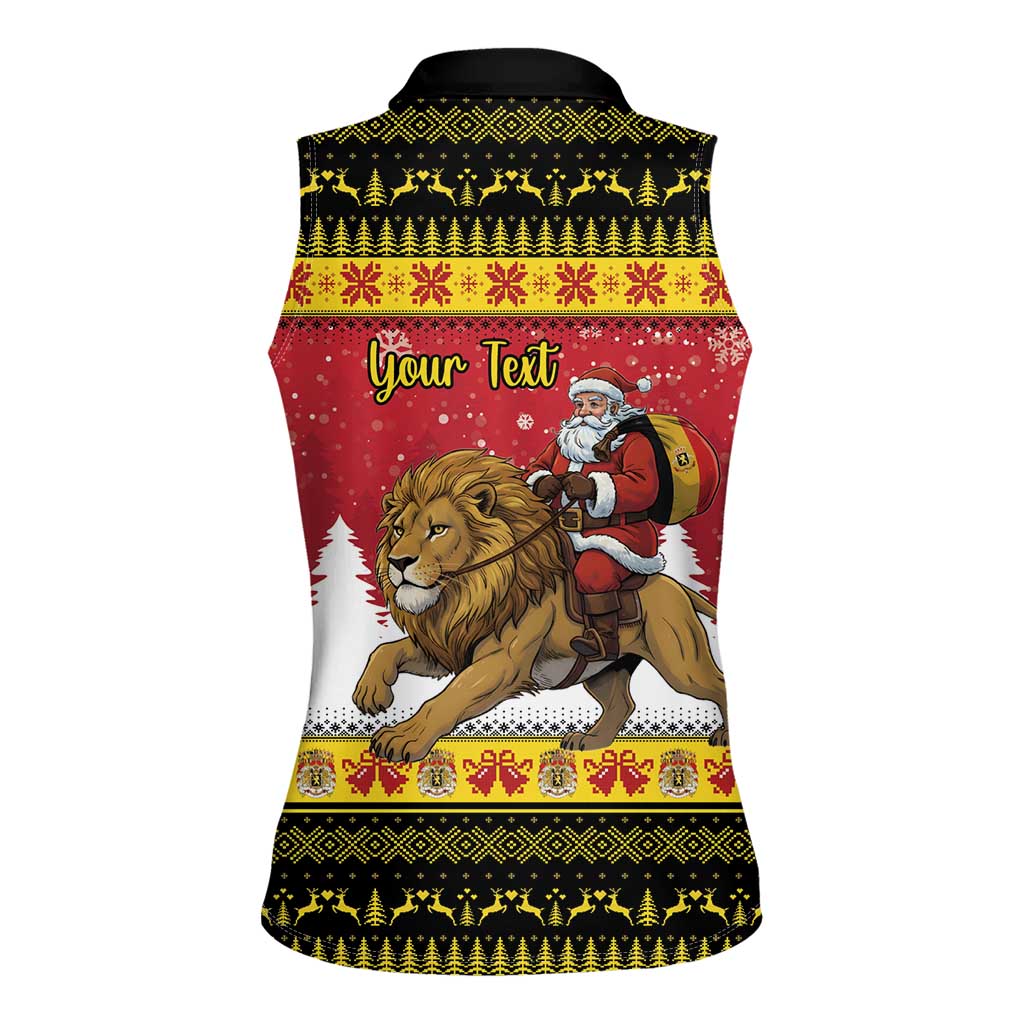 Belgium Christmas Personalized Women Sleeveless Polo Shirt Santa Riding Lion - Wonder Print Shop