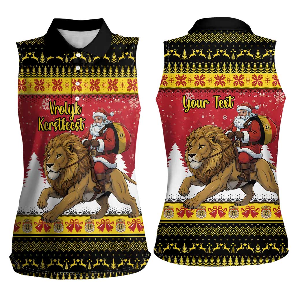 Belgium Christmas Personalized Women Sleeveless Polo Shirt Santa Riding Lion - Wonder Print Shop