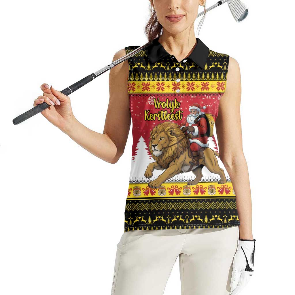 Belgium Christmas Personalized Women Sleeveless Polo Shirt Santa Riding Lion - Wonder Print Shop