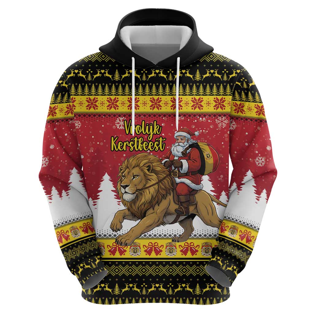 Belgium Christmas Personalized Zip Hoodie Santa Riding Lion - Wonder Print Shop