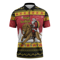 Belgium Christmas Personalized Zipper Polo Shirt Santa Riding Lion - Wonder Print Shop