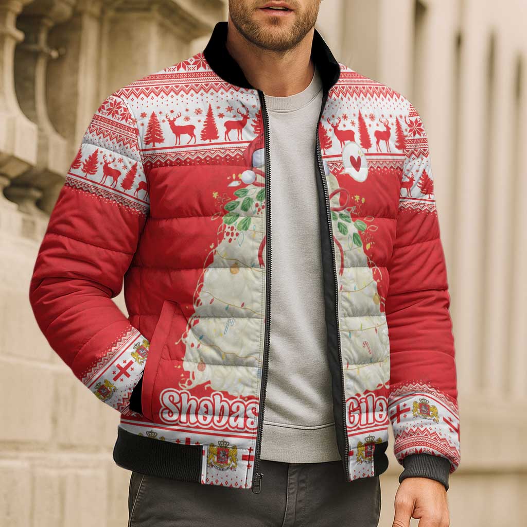 Georgia Christmas Chichilaki Bomber Puffer Jacket Celebrate Georgian Tradition - Wonder Print Shop