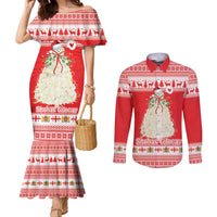 Georgia Christmas Chichilaki Couples Matching Mermaid Dress and Long Sleeve Button Shirt Celebrate Georgian Tradition - Wonder Print Shop