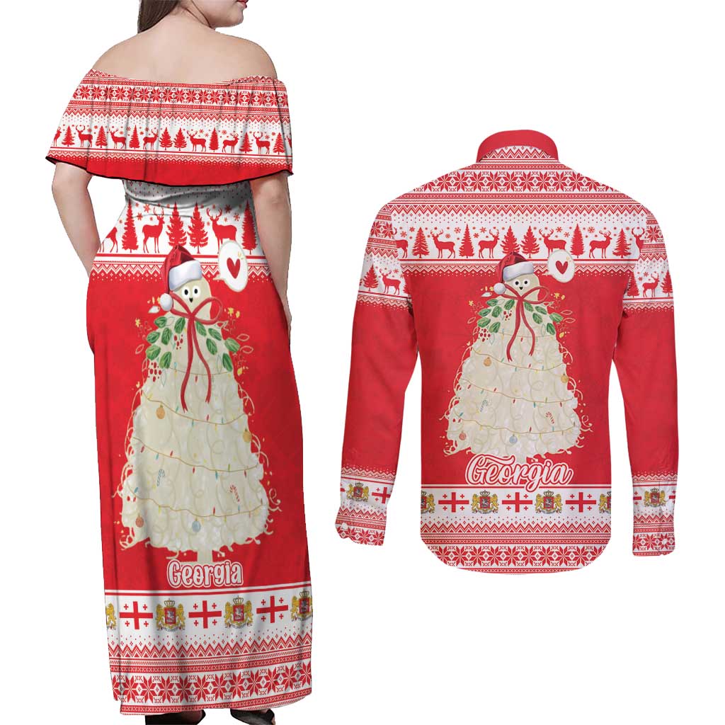 Georgia Christmas Chichilaki Couples Matching Off Shoulder Maxi Dress and Long Sleeve Button Shirt Celebrate Georgian Tradition - Wonder Print Shop