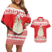 Georgia Christmas Chichilaki Couples Matching Off Shoulder Short Dress and Hawaiian Shirt Celebrate Georgian Tradition - Wonder Print Shop