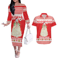 Georgia Christmas Chichilaki Couples Matching Off The Shoulder Long Sleeve Dress and Hawaiian Shirt Celebrate Georgian Tradition - Wonder Print Shop