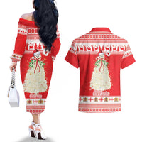 Georgia Christmas Chichilaki Couples Matching Off The Shoulder Long Sleeve Dress and Hawaiian Shirt Celebrate Georgian Tradition - Wonder Print Shop